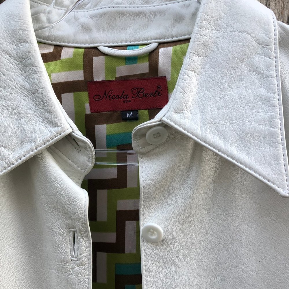 Nicola Berti Vintage White Leather Jacket Medium - Picture 3 of 7